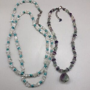 Curated boho bundle gemstone/stone sterling silver 925 necklaces 2 layered look.